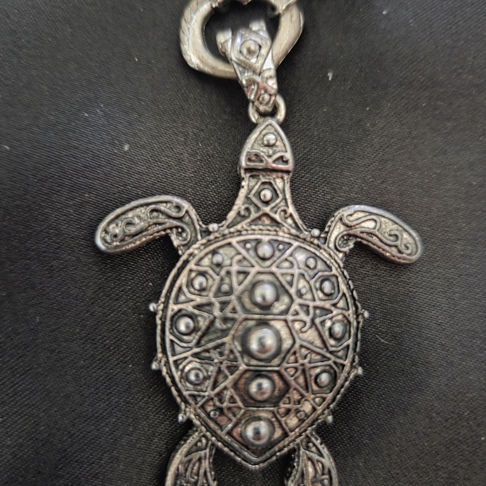 Handcrafted Silver And Orange Turtle Pendant Neck… - image 2